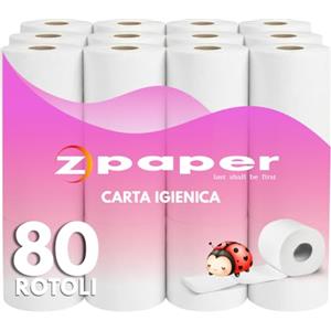 ZPAPER - 80 Rotoli di Carta Igienica, 100% pura cellulosa 2 Veli, morbida e resistente per la casa o l'ufficio