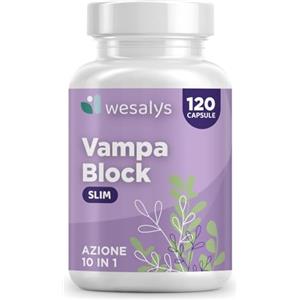 WESALYS Menopausa Integratori Vampate, VAMPA BLOCK SLIM, 120 Capsule (4 Mesi), Azione 10 in 1, Favorisce l'equilibrio del peso corporeo, Integratore con Isoflavoni di Soia e Agnocasto, Vamp Control