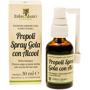 Erbecedario Propoli Spray Gola con alcool azione lenitiva sulle prime vie respiratorie 30ml, propoli con eucalipto erisimo e limone, spray mal di gola purificante - Made in Italy