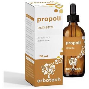 ERBOTECH Propoli (propolis) con Contagocce 30 ml, Tintura Madre, estratto puro al 100%, rimedio naturale per mal di gola e tosse, contribuisce al benessere delle prime vie respiratorie, Made in Italy