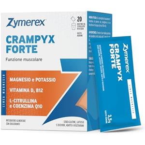 Zymerex CRAMPYX FORTE | 20 bustine | Integratore Magnesio Potassio Vitamina B12 e D| Funzione muscolare | Riduzione stanchezza e affaticamento | Reintegro sali | Senza glutine, lattosio e zuccheri