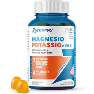 Zymerex MAGNESIO POTASSIO e VITAMINE B Gummies | 60 gommose | Stanchezza e fatica fisica | Funzione muscolare | 3 sali minerali e 4 vitamine B | Senza zuccheri, glutine e lattosio | Adatto a vegani