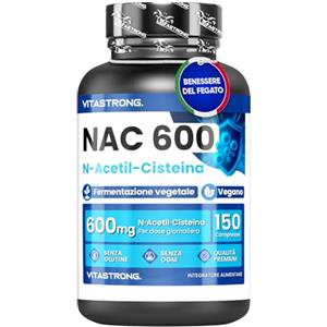 Vitastrong. NAC N-Acetil-Cisteina 600mg da Fermentazione Vegetale, Precursore del Glutatione, NAC Integratore da 150 Compresse Vegan Acetilcisteina 600 mg (1 al Giorno per 5 Mesi), Qualità Premium Vitastrong
