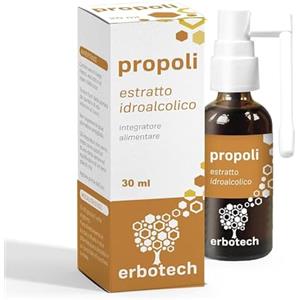 ERBOTECH Propoli Spray 30 ml, Tintura Madre, estratto puro al 100%, rimedio naturale per mal di gola e tosse, contribuisce al benessere delle prime vie respiratorie, Vegan
