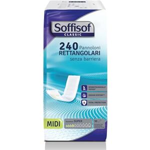 Soffisof Classic Pannoloni Rettangolari senza Barriera - 240x Pannoloni per Anziani - 8 Confezioni da 30 Pezzi, Assorbenza fino a 4 Gocce - Ausili Incontinenza Uomo e Donna