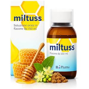 BI3 Pharma Sciroppo Naturale per Tosse e Mal di Gola - Miltuss - benefici immediatamente visibili - con propoli miele drosera tiglio estratto di edera e ribes nero
