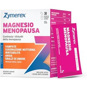 Zymerex MAGNESIO MENOPAUSA | 30 Bustine | Integratore menopausa completo | Vampate, sudorazione notturna, sbalzi di umore | Senza glutine, lattosio e zuccheri