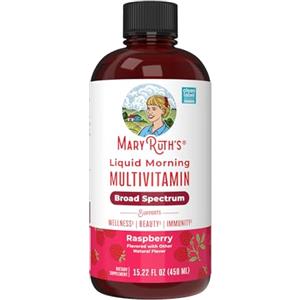 MaryRuth Organics, Liquid Morning Multivitamin Essentials+, Essential Vitamins & Minerals, Sugar Free, Raspberry Flavour, 946ml, Vegan, Gluten Free