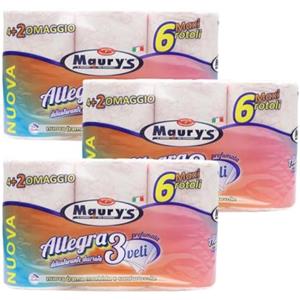 MAURY'S IL NUMERO UNO DEL RISPARMIO MAURY'S SET 3 CONFEZIONI DI CARTA IGIENICA 6 MAXI ROTOLI 3 VELI ROSA COLORATA PROFUMATA