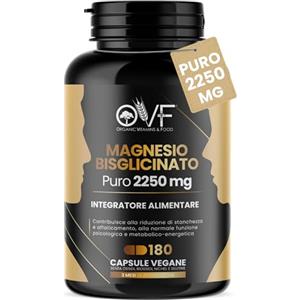 PARAFARMACIA, ORGANIC VITAMINS & FOOD MAGNESIO BISGLICINATO PURO 180 Capsule da 450 mg | 3 Mesi di Integrazione | Supporto per Muscoli e Sonno Integratori Stanchezza Puro Alta Biodisponibilità Vegano