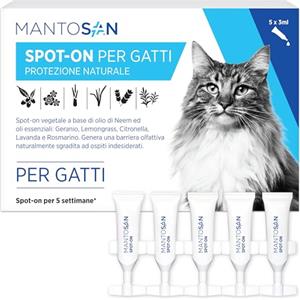 Mantosan Spot-On Vegetale per Gatti 5 Pipette da 3ml Protezione Naturale con Olio di Neem Ozonizzato e Oli essenziali di Geranio, Citronella, Lemongrass, Lavanda e Rosmarino - Nuova Formula