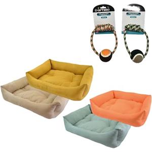 OPTIMO Cuccia Cuscino Intregrato Morbido con Corda Anello 18cm - Antigraffio, Impermeabile, Tessuto, Lavabile, Isolamento Termico, Animali, Tinta Unita, Giochino, Attività - Assortito