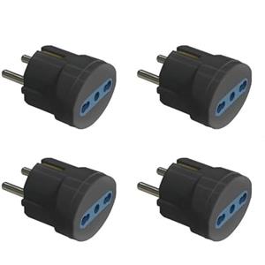 A2ZWORLD 4 Pezzi Adattatore Schuko 16A a Presa Bipasso Italiana 10A/16A 2P+T, Colore Nero, Adattatore Viaggio e Casa Tipo F, Presa Elettrica Compatta 250V fino a 1500W