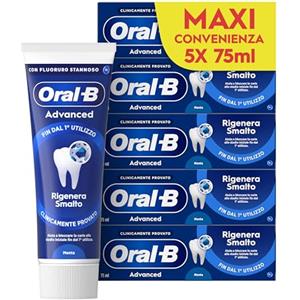 Oral-b Dentifricio Advanced Rigenera Smalto, Sapore Menta Piperita e Eucalipto, 5 Dentifrici, Pulizia Denti Efficaci, Confezione 5x75ml Maxi Convenienza