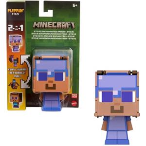 Mattel Minecraft Flippin' Figs Figures con Fidget Play 2 in 1, giocattolo in scala 9,5 cm, con testa grande e design pixelato (i personaggi possono variare)