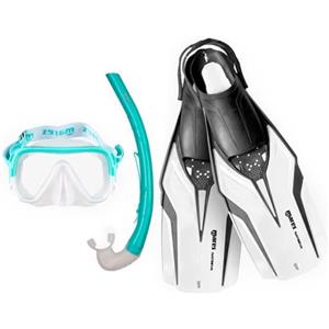 Mares Aquazone Set Nateeva Keewee - Set Composto da Maschera, Boccaglio e Pinne da Snorkeling Adulto - Bianco, M/L