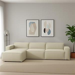 Talamo Italia - Divano fisso con penisola Licia, Divano componibile con chaise longue sinistra, Sofà moderno in tessuto, 100% Made in Italy, Cm 340x170h70, Beige