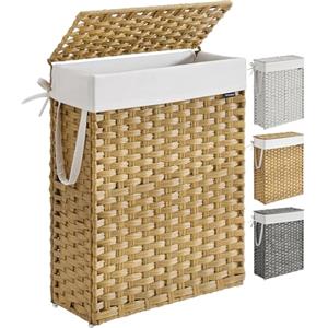 SONGMICS Cestino Portaoggetti, Cesta Portabiancheria da 55 L con Coperchio, Pieghevole, Sacco in Tessuto Rimovibile con Manici, Soggiorno Camera da letto Lavanderia, Giallo Ocra LCB164N01