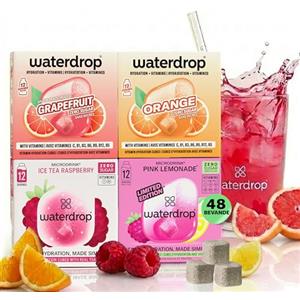 waterdrop MICRODRINK waterdrop® Set Microdrink, 48 cubetti waterdrop per acqua, Pacchetto di prova con 4 gusti aromatizzanti, insaporitore acqua senza zucchero, acqua aromatizzata, Cubetti per bevande