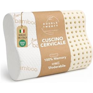 The Double Twenty - Cuscino Cervicale per Dormire a Doppia Onda Elevato Supporto Collo - Guanciale Memory Foam Federa Lavabile in Bamboo - Cuscino Memory Foam Made in Italy Certificato Oeko Tex