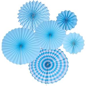 YUNZHISHIYE Decorazione Natalizia Messicana, Set Di Decorazioni Per Ventagli Di Carta, Ventilatore Da Soffitto Con Pom Pom, Adatto Per Feste, Matrimoni, Natale, Ringraziamento, Halloween (Strisce blu)