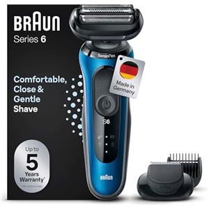 Braun Series 6 - Rasoio elettrico da uomo, con attacco EasyClick, rasoio elettrico e tagliabarba, SensoFlex, Wet & Dry, ricaricabile e senza fili, 61-B1500s blu