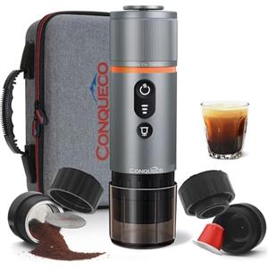 CONQUECO Caffettiera portatile con capsula per espresso - Macchina da caffè elettrica 12V con batteria - Per auto, camion e viaggi - Con custodia e accessori per l'estrazione del caffè.