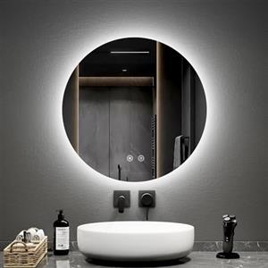 EMKE Specchio Bagno Rotondo con Luce 60 cm, Con funzione antiappannamento, Specchio Bagno LED con Interruttore Tattile Luce Bianca Fredda 6500K