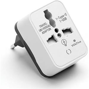 Generico Adattatore Universale da Viaggio con Porta USB e Type-C - Presa Standard Europea Compatibile Multi-Paese - Certificato CE e RoHS - Design Compatto in ABS Bianco