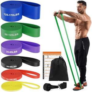 Seefly Elastici Fitness, 6 Livelli di Elastico Fitness per Trazioni con Ancoraggio per Porta, Elastici Palestra per CrossFit, Stretching, Powerlifting, Elastico Palestra Allenamento della Forza