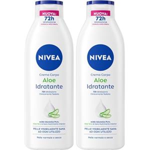 NIVEA Crema Corpo Aloe Idratante 250 ml, Crema idratante corpo 72h arricchita con Acido Ialuronico Puro, Aloe Vera e Siero Nutrimento Intenso, Crema corpo idratante pelle secca o normale