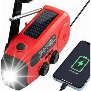 Fuhuihe Radio Solare A Carica Manuale, Radio Am/Fm Portatile Con Torcia Led E Batteria Di Funzionamento, Radio Con Manovella Power Bank Da 2000 Mah Per La Ricarica Di Emergenza Del Telefono