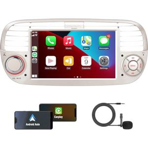 kttcorlp [Prestazioni Elevate] KTTCORLP Linux Autoradio per Fiat 500 2007-2015 Carplay Android Auto Bluetooth 5.0, Autoradio Fiat 500 da 7 pollici con touchscreen/FM/AM/USB/DPS/RDS/Mirror Link-bianco