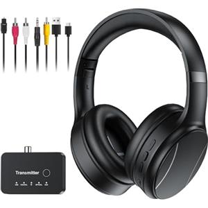 RETRADEKING Cuffie Senza Fili per TV, Dual-mode Bluetooth 5.4 e 2.4G RF con trasmettitore, 5 Preset Equalizzatore con Dialoghi Chiari, Microfono Integrato per Chiamate, Cuffie TV, Nero