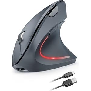 TECKNET Mouse ergonomico senza fili ricaricabile con tracciamento ottico 4800 DPI regolabile, mouse silenzioso 2.4G, 6 pulsanti, LED per computer, portatili, Mac, PC, Windows, grigio