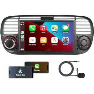 kttcorlp [Prestazioni Elevate] KTTCORLP Linux Autoradio per Fiat 500 2007-2015 Carplay Android Auto Bluetooth 5.0, Autoradio Fiat 500 da 7 pollici con touchscreen/FM/AM/USB/DPS/RDS/Mirror Link-Nero