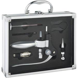 Avilia Vino Sommelier 6 Pezzi - Cavatappi Acciaio Inox, Termometro, Tappi - Valigia Alluminio - Set Accessori Vino Professionale - 27.50 x 21.5 x 7 cm
