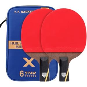 Axorafow Set di 2 racchette da ping pong in fibra di carbonio per allenamento a 6 stelle, leggere (400 g/coppia), manico lungo e corto, include custodia protettiva (coppia corta)