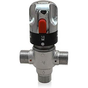vinnyooc Miscelatore termostatico, valvola di miscelazione a 3 vie, valvola di miscelazione per acqua calda fredda, G1/2, miscelatore per acqua industriale, 20-55°C, protezione contro scottature, 10