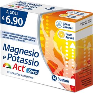 F&F Srl Magnesio e Potassio Act Zero - Integratore Alimentare Senza Zuccheri in 14 Bustine con Magnesio, Potassio e Vitamina C