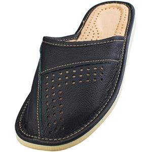 APREGGIO - Pantofole da Uomo in Pelle - Slippers in Pelle - Pantofole Uomo - Ciabatte - Slip-On - Nero Scuro - Taglia 47