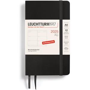 LEUCHTTURM1917 370571 Agenda settimanale 2025, Pocket A6, copertina morbida - Agenda da 12 mesi, 80 g, a righe - nero