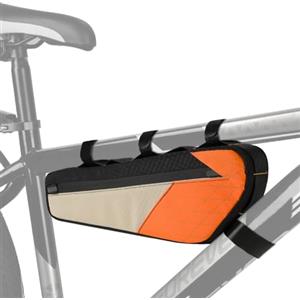 Playexen Borsa Bici Telaio Borse Tubo Centrale per Bicicletta MTB Impermeabile con Strisce Riflettenti Grande Capacità ca. 2.5L per Porta Attrezzi Bici da Corsa Accessori Lucchetto 380*115*55mm(arancione)