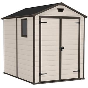 Keter Casetta da Giardino Manor 6x8 Beige - Resina con Finitura Effetto Legno, Doppia Porta e Finestra