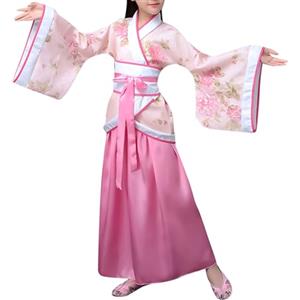 Generic Costume Cinese Bambina Hanfu Tradizionale Vestito Antico Dinastia Tang Abito Principessa vestito mulan bambina Fata con Maniche Ampie e Motivi Floreali, Vestito Carnevale Cosplay Halloween e Recite