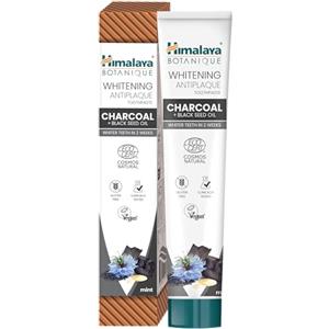Himalaya Cosmos Natural Certified Botanique Dentifricio Sbiancante Antiplacca con Attivi Bio, Carbone + Olio di Semi Neri per Denti più Sbiancati | Previene le Carie, Rinfresca l'Alito, 75 ml