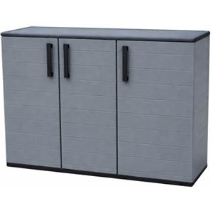 BuyStar Armadio Basso 3 Ante da Esterno 102x37x84h cm Ripiani Regolabili - Antiusura, Idrorepellente, Chiusura a Scatto, Robusto, Anti odore, Lavabile - Plastica Eco Sostenibile Grigio