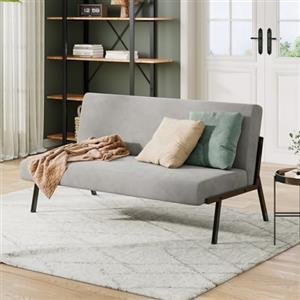 Dripex Divano a 2 posti, in tessuto, moderno, con telaio in metallo, divano lounge con schienale, divano doppio per soggiorno, camera da letto, portata 150 kg, 112 x 75 x 68 cm, grigio
