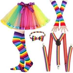 M MUNCASO Costume anni '80, costume da festa in fantasia anni '80, gonna tutù per adulti, con scaldamuscoli, guanti a rete, collane al neon con perline di illuminazione