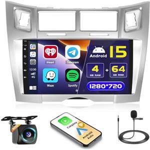 Hikity 4+64G 9 Autoradio Android per Toyota Yaris/Vizi 2005-2011 | Touchscreen Wireless Carplay Autoradio 2 DIN GPS Navi Bluetooth WiFi FM/RDS Retrocamera Comandi al Volante 4+64G